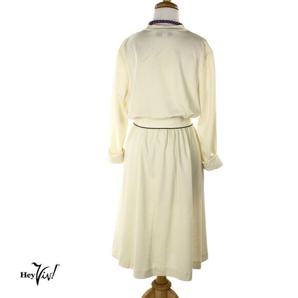 Vintage 80s Charles Allen Dress Ivory Knit w Crossover Bodice Size M - Hey Viv - Picture 4 of 8